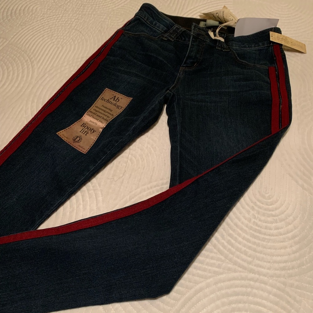 Democracy AB Technology Jeans with racer stripe sides. Freedom Ankle Skimmer.